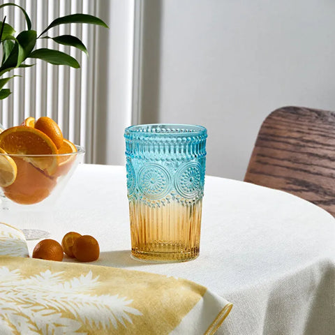 Karaca Sunflower Trinkglas 332 ml, Blau Gelb