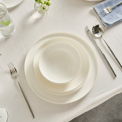 Karaca Red Carpet Collection Stream Bone Merope 53-Piece 12-Person Dinner Set Platinum