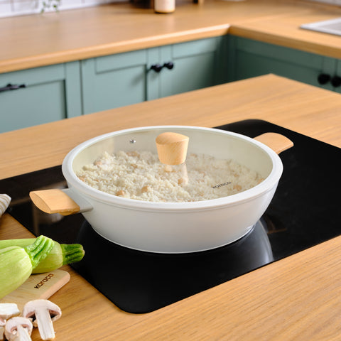 Karaca x Refika Swiss Crystal Almond Cream 30cm Shallow Casserole Pot