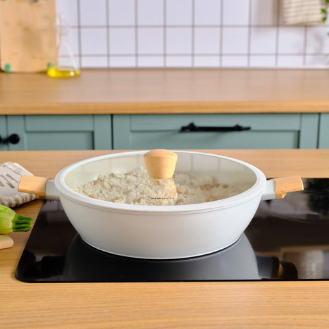 Karaca x Refika Swiss Crystal Almond Cream 30cm Shallow Casserole Pot