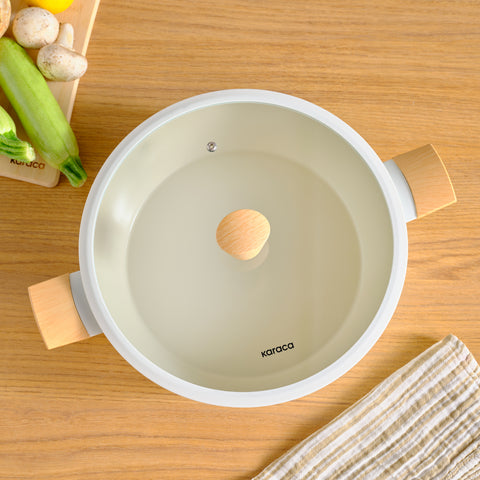 Karaca x Refika Swiss Crystal Almond Cream 30cm Shallow Casserole Pot