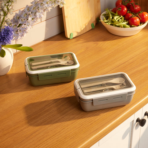 Karaca Fusca Lunchbox mit Gabel und Löffel Grau