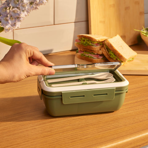 Karaca Fusca Lunch Box with Fork and Spoon Green