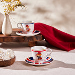 Karaca London 4-Piece Bone China Turkish Coffee Cup Set for 2 People, 80 ml, Multicolor