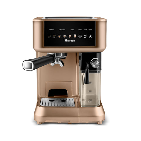 Karaca MyCaffe Barista S10 Automatische Espresso-, Latte- und Cappuccino-Maschine mit integriertem Milchbehälter – Walnut Brown