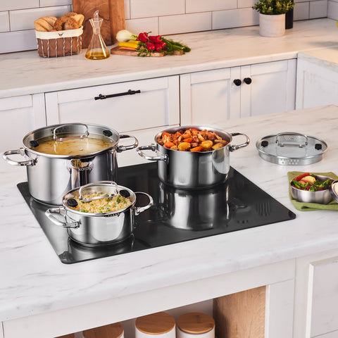 Karaca Burgaz 8-teiliges Edelstahl-Topfset mit Klappgriffen und Induktionsboden