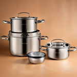 Karaca Burgaz 8-teiliges Edelstahl-Topfset mit Klappgriffen und Induktionsboden