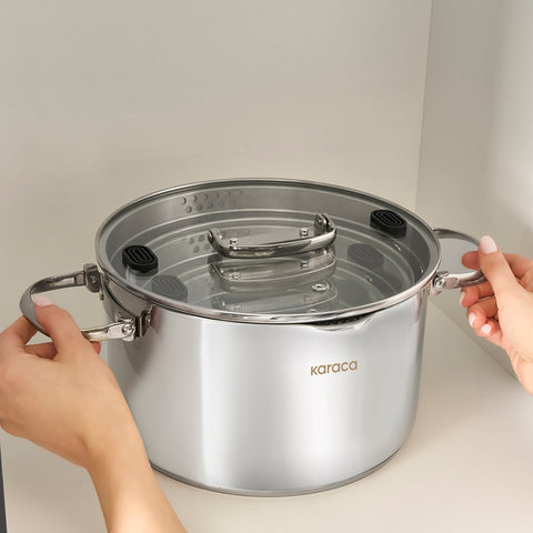 Karaca Burgaz 8-teiliges Edelstahl-Topfset mit Klappgriffen und Induktionsboden