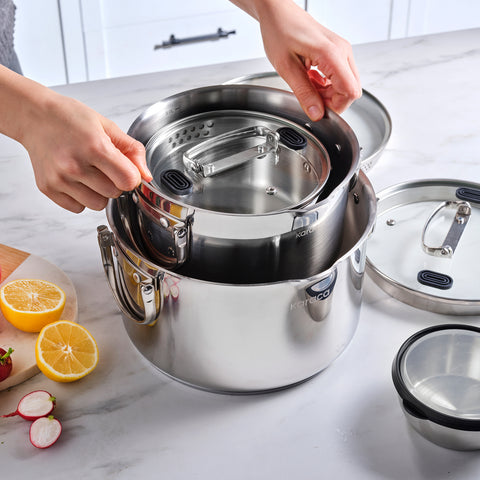 Karaca Burgaz 8-teiliges Edelstahl-Topfset mit Klappgriffen und Induktionsboden