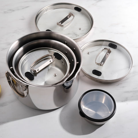 Karaca Burgaz 8-teiliges Edelstahl-Topfset mit Klappgriffen und Induktionsboden