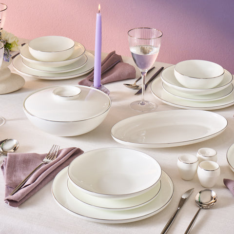 Karaca Fine Bone Meridian 55-Piece Dinner Set for 12 People Platinum