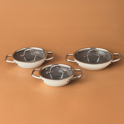 Karaca x Refika Swiss Crystal Creamy Metall 6-teiliges Sahan-Set Creme