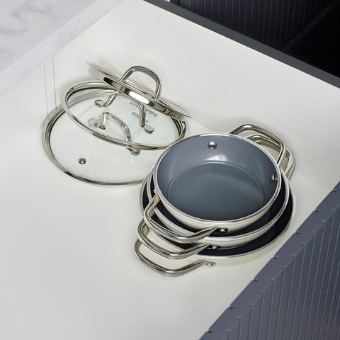 Karaca x Refika Swiss Crystal Creamy Metall 6-teiliges Sahan-Set Creme