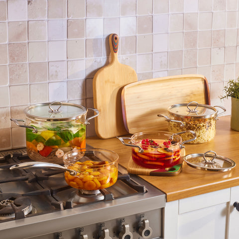 Karaca Amore 7-teiliges Kochgeschirrset aus Borosilikatglas