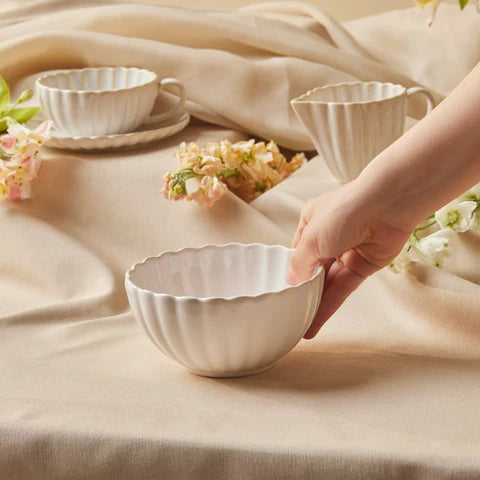 Karaca New Daisy Reaktif Sırlı Stoneware Çorba / Müsli Kasesi, 15,5 cm, Beyaz