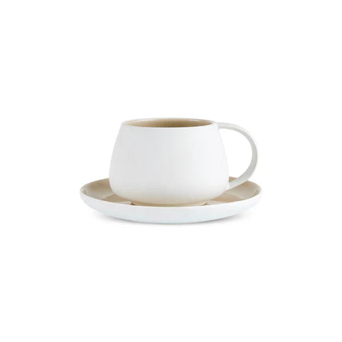 Karaca Earth Collection New Cupid 2 Parça Reaktif Sırlı Çay Seti, 300 ml, Tek Kişilik, Bej Beyaz