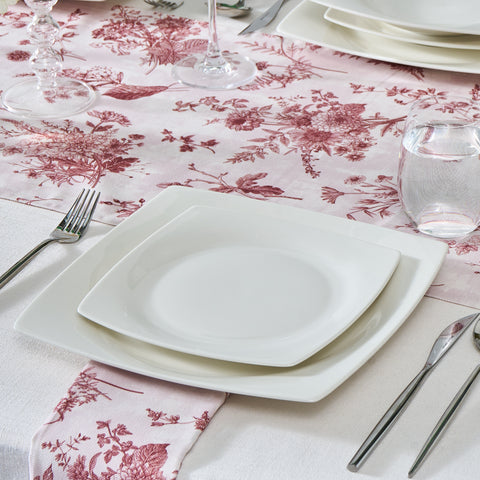 Karaca Square Bone China Mensa 24-teiliges Geschirrset für 6 Personen, Weiß