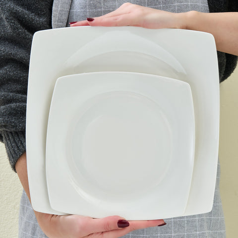 Karaca Square Bone China Mensa 24-teiliges Geschirrset für 6 Personen, Weiß