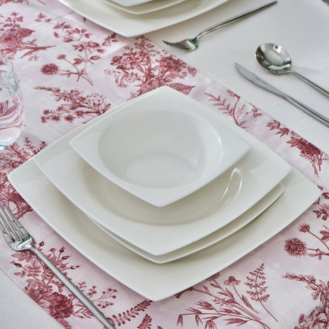 Karaca Square Bone China Mensa 24-teiliges Geschirrset für 6 Personen, Weiß