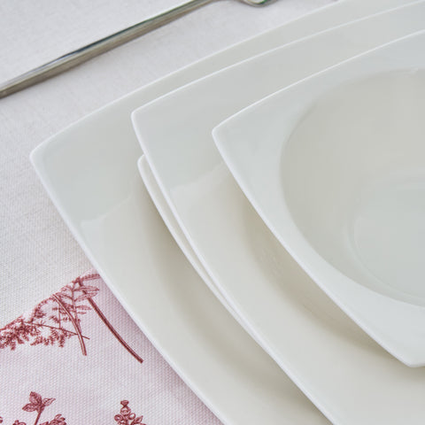 Karaca Square Bone China Mensa 24-teiliges Geschirrset für 6 Personen, Weiß