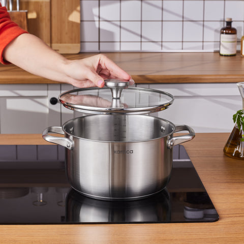 Karaca Elite Edelstahl-Induktions-Kochtopf mit Deckel, 22 cm, Silber