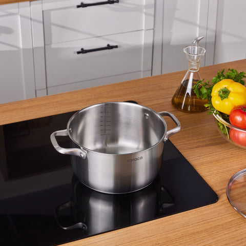 Karaca Elite Edelstahl-Induktions-Kochtopf mit Deckel, 22 cm, Silber