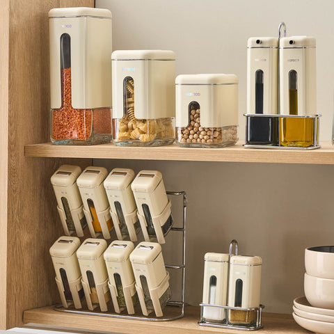 Karaca Luminous, 9-Piece Porcelain Spice Jar Set, Cream