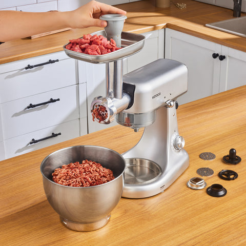 Karaca Multicast Plus Dough Kneading Machine Silver 5L with Minced Meat Grinding / Sausage / Sausage Sausage / Kibbeh / Cookie Apparatus
 