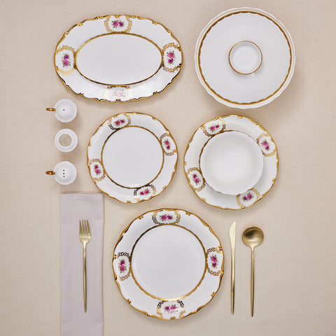 Karaca Royal Bone China Elizabeth 55-teiliges Tafelservice für 12 Personen, Gold