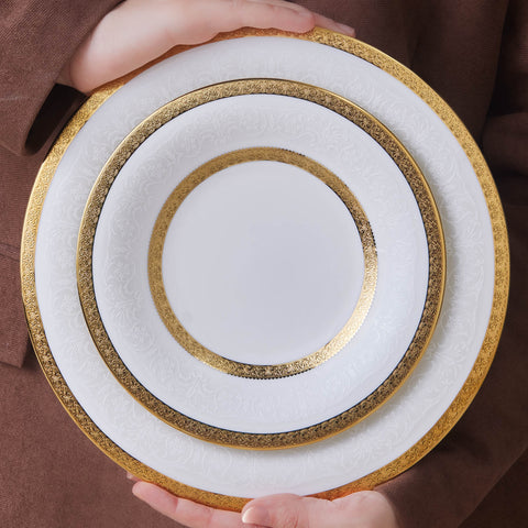 Karaca Royal Bone China Victoria 55-teiliges Tafelservice für 12 Personen, Gold