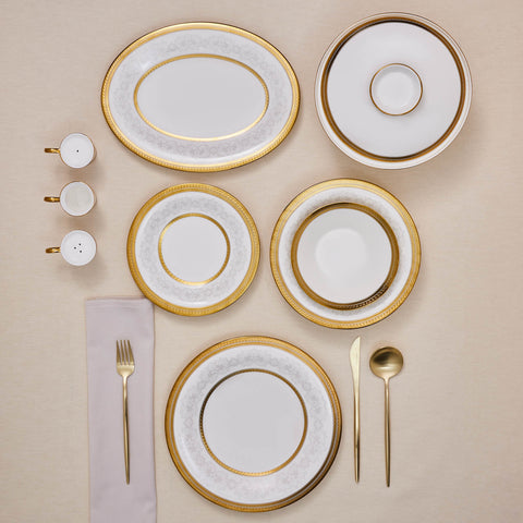 Karaca Royal Bone China Charlotte 55-teiliges Tafelservice für 12 Personen, Gold
