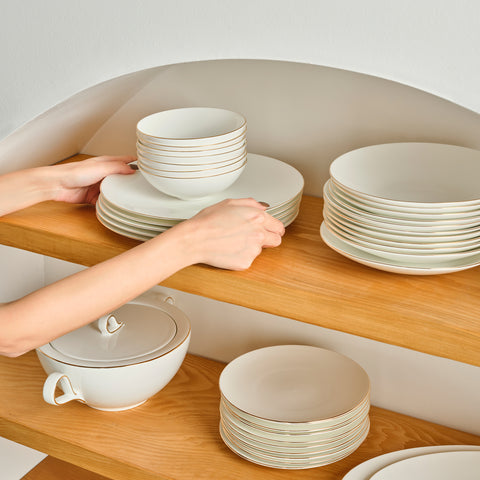 Karaca Fine Pearl Extra Chanak 55-Piece Dinner Set for 12 People, Gold