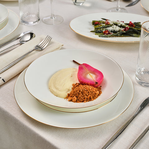 Karaca Fine Pearl Extra Chanak 55-Piece Dinner Set for 12 People, Gold