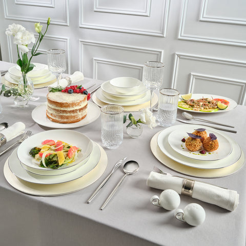 Karaca Fine Pearl Extra Chanak 55-Piece Dinner Set for 12 People Platinum