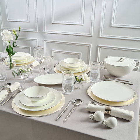 Karaca Fine Pearl Extra Chanak 55-Piece Dinner Set for 12 People Platinum