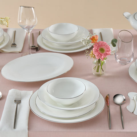 Karaca Fine Pearl Extra Argento  55-Teiliges Tafelservice Für 12 Personen, Platin