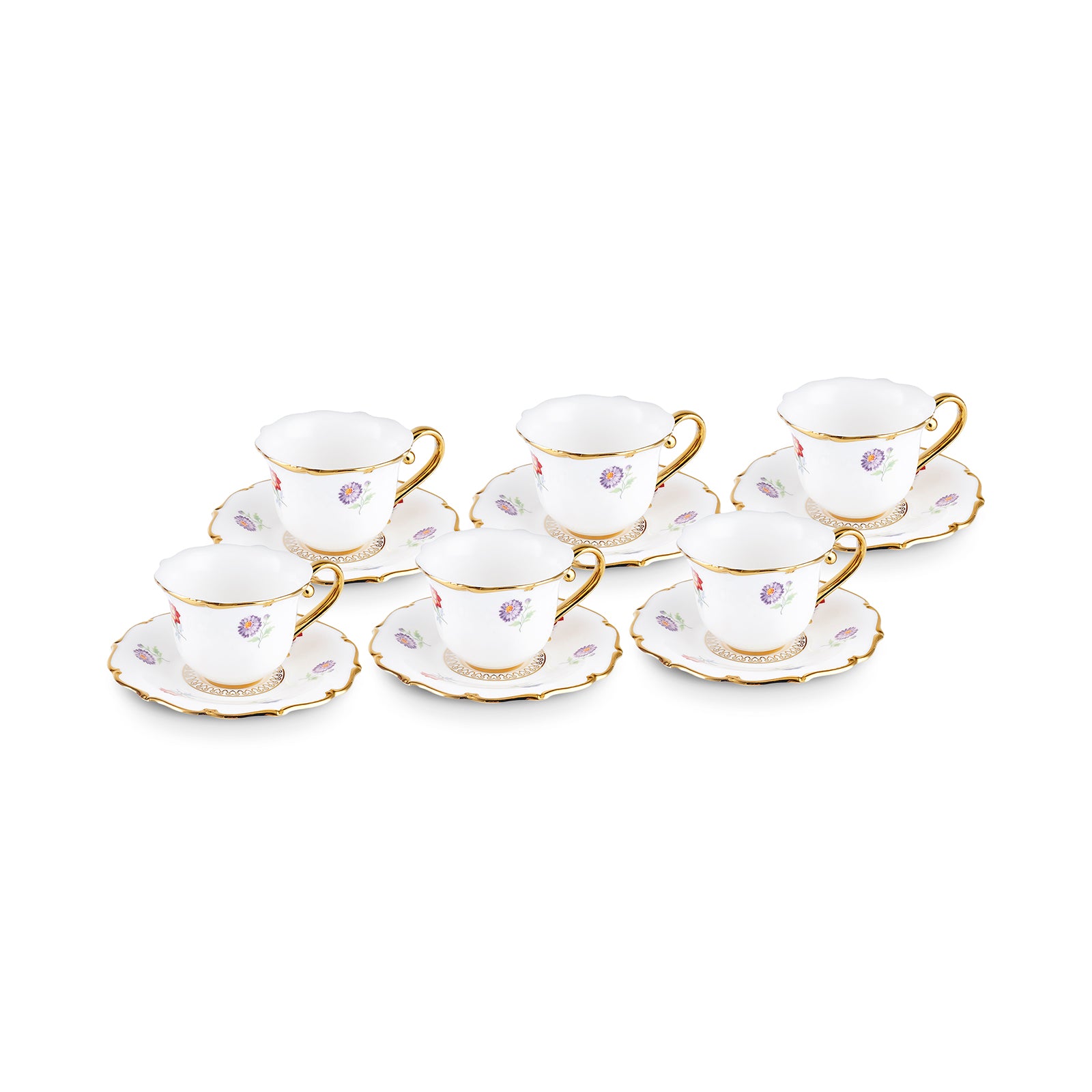 Türkische Kaffeetassen Set, 12-teilig Von Karaca - Porzellan Mit Gold-Details, 6 Tassen & Untertassen, Weiß-Gold