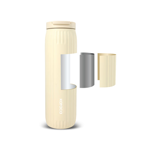 Karaca Rimo Auslaufsicherer Edelstahl-Thermos 600 ml Creme