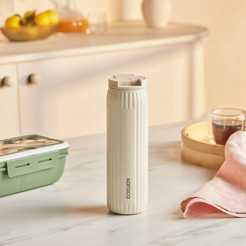 Karaca Rimo Auslaufsicherer Edelstahl-Thermos 600 ml Creme