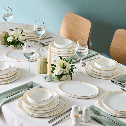 Karaca Stream Bone China Sunset 53 Parça 12 Kişilik Servis Takımı, Gold