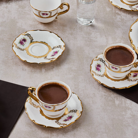 Karaca Royal Bone Elizabeth Kaffeetassenset für 6 Personen, 90 ml
