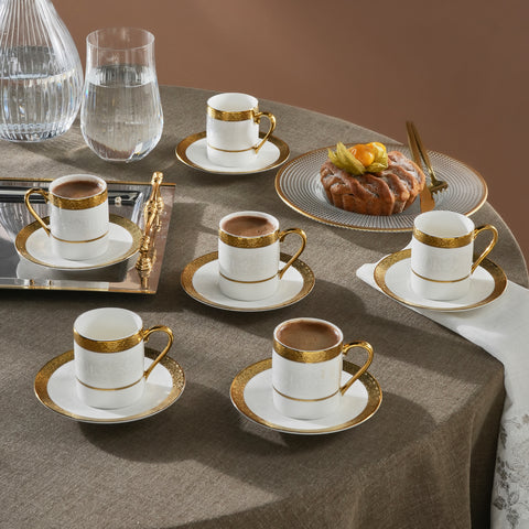 Karaca Royal Bone Victoria Kaffeetassenset für 6 Personen, 90 ml