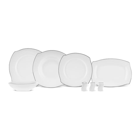 Karaca Square Bone Eterno 53-Piece 12-Person Dinner Set Platinum