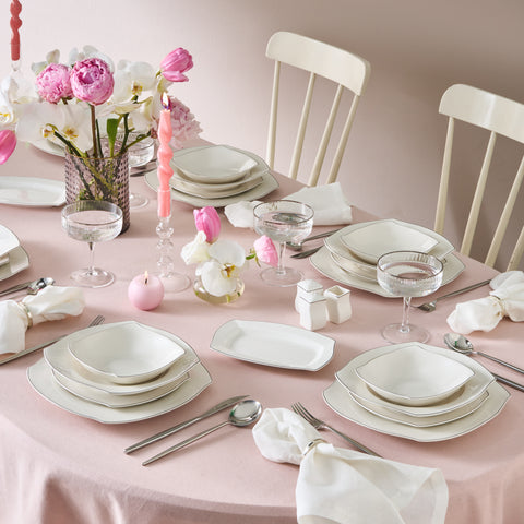 Karaca Square Bone Eterno 53-teiliges 12-Personen Geschirrset Platin