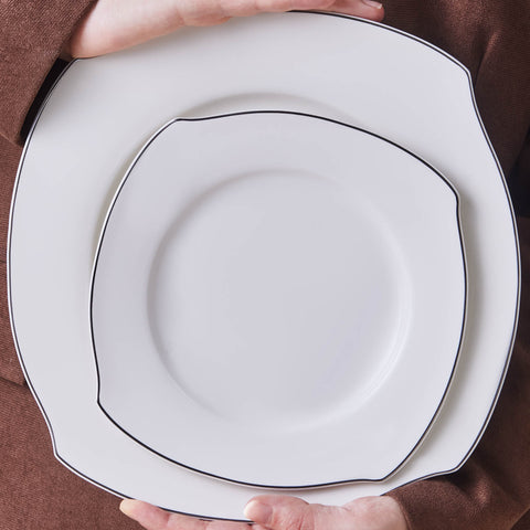 Karaca Square Bone Eterno 53-Piece 12-Person Dinner Set Platinum