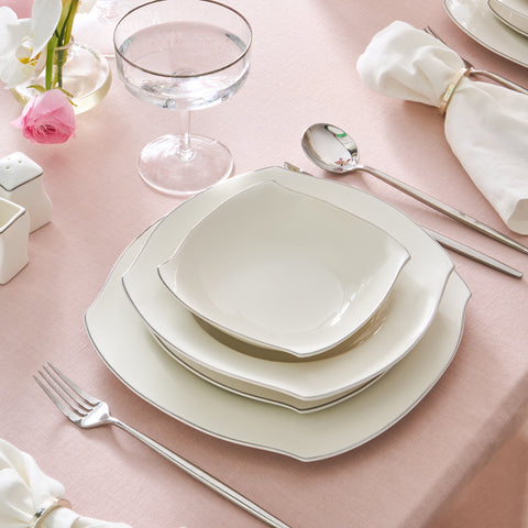 Karaca Square Bone Eterno 53-teiliges 12-Personen Geschirrset Platin