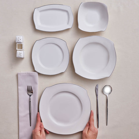 Karaca Square Bone Eterno 53-Piece 12-Person Dinner Set Platinum