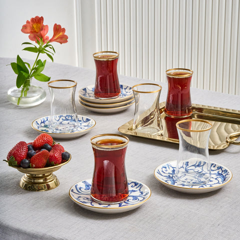Karaca Mare 12-teiliges Glas-Türkisches Tee-Set für 6 Personen, 170 ml