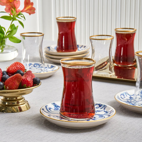 Karaca Mare 12-teiliges Glas-Türkisches Tee-Set für 6 Personen, 170 ml