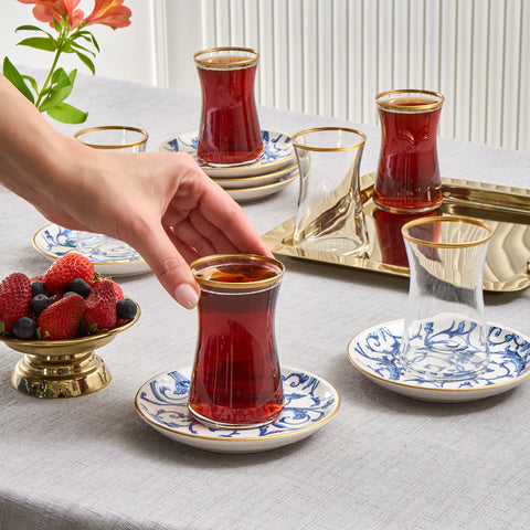 Karaca Mare 12-teiliges Glas-Türkisches Tee-Set für 6 Personen, 170 ml